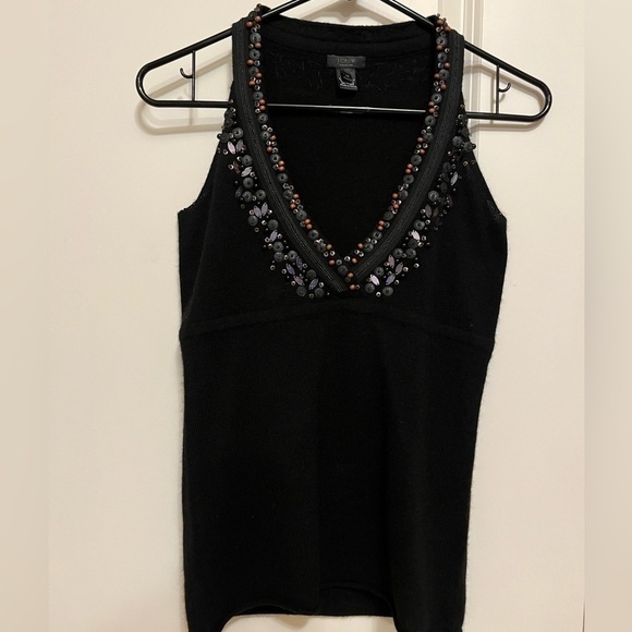 J. Crew  Black Cashmere Halter Tank Top Adorned with Beads Women's  size XS - Picture 1 of 5